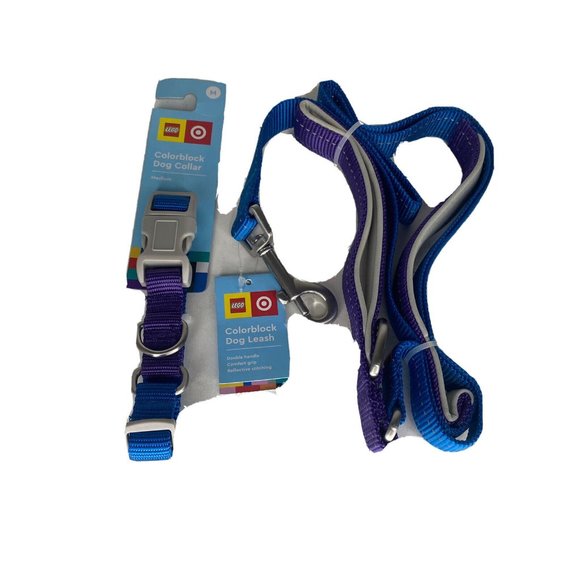 LEGO ColorBlock Dog Collar and Leash Sz Medium Blue Purple Target Collection New